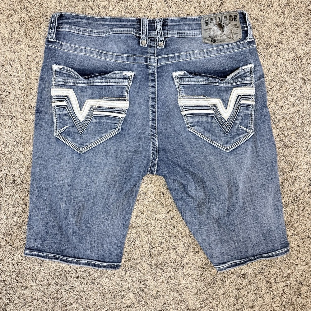 Salvage Havoc Slim Fit 36x12 Buckle Exclusive Men's Blue Jean Shorts Jorts